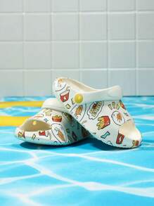 Boys Cartoon Duck Graphic Vented Clogs, EVA Slingback Fashion Clogs - White - View 4