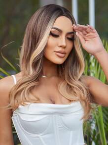 HAIRCUBE Nữ Tóc Giả 24 Inch Ombre Nâu Dài Xoăn Tóc Chia Tay Tóc Tổng Hợp - Nhiều màu - Xem 6