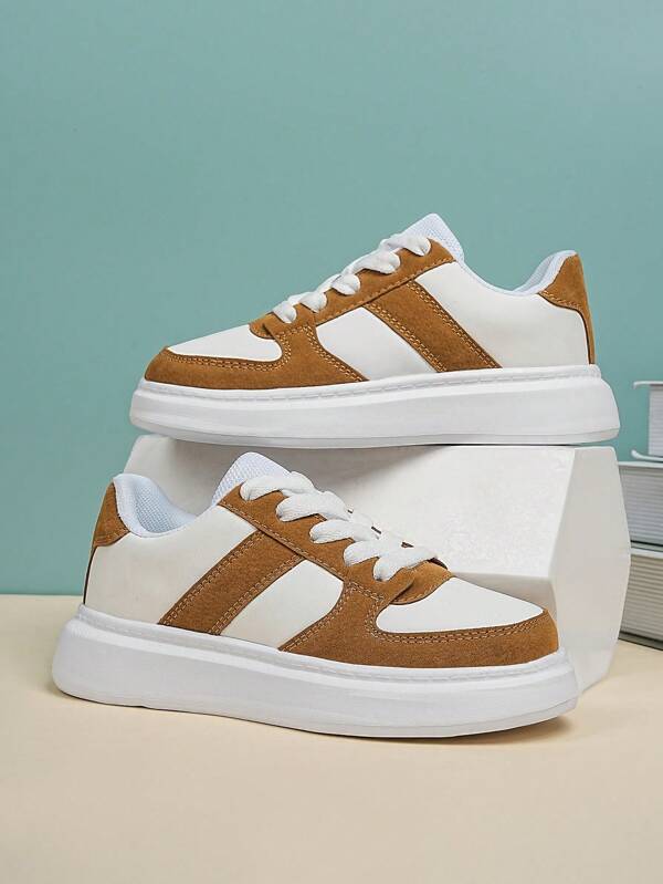 Pantofi de skateboard color block pentru băieți, pantofi sport cu șireturi în față