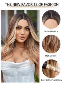 HAIRCUBE Nữ Tóc Giả 24 Inch Ombre Nâu Dài Xoăn Tóc Chia Tay Tóc Tổng Hợp - Nhiều màu - Xem 8