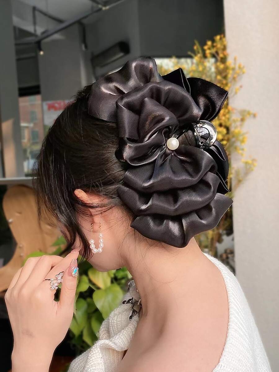 1 Nữ Nơ & Ngọc Trai Giả Trang Trí Vuốt Tóc Thời Trang Trang Trí Tóc - màu đen - Xem 1