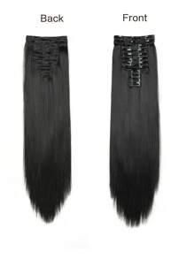 12pcs/Set Long Straight Hair Extension High Tempreture 22inch Synthetic Hairpiece Clip In Synthetic Hair Extensions For Women #1B - Black - View 6
