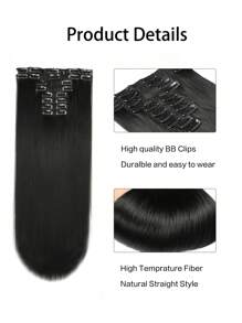 12pcs/Set Long Straight Hair Extension High Tempreture 22inch Synthetic Hairpiece Clip In Synthetic Hair Extensions For Women #1B - Black - View 8