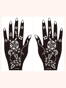 2sheets Flower Print Tattoo Stencil - Black - View 1