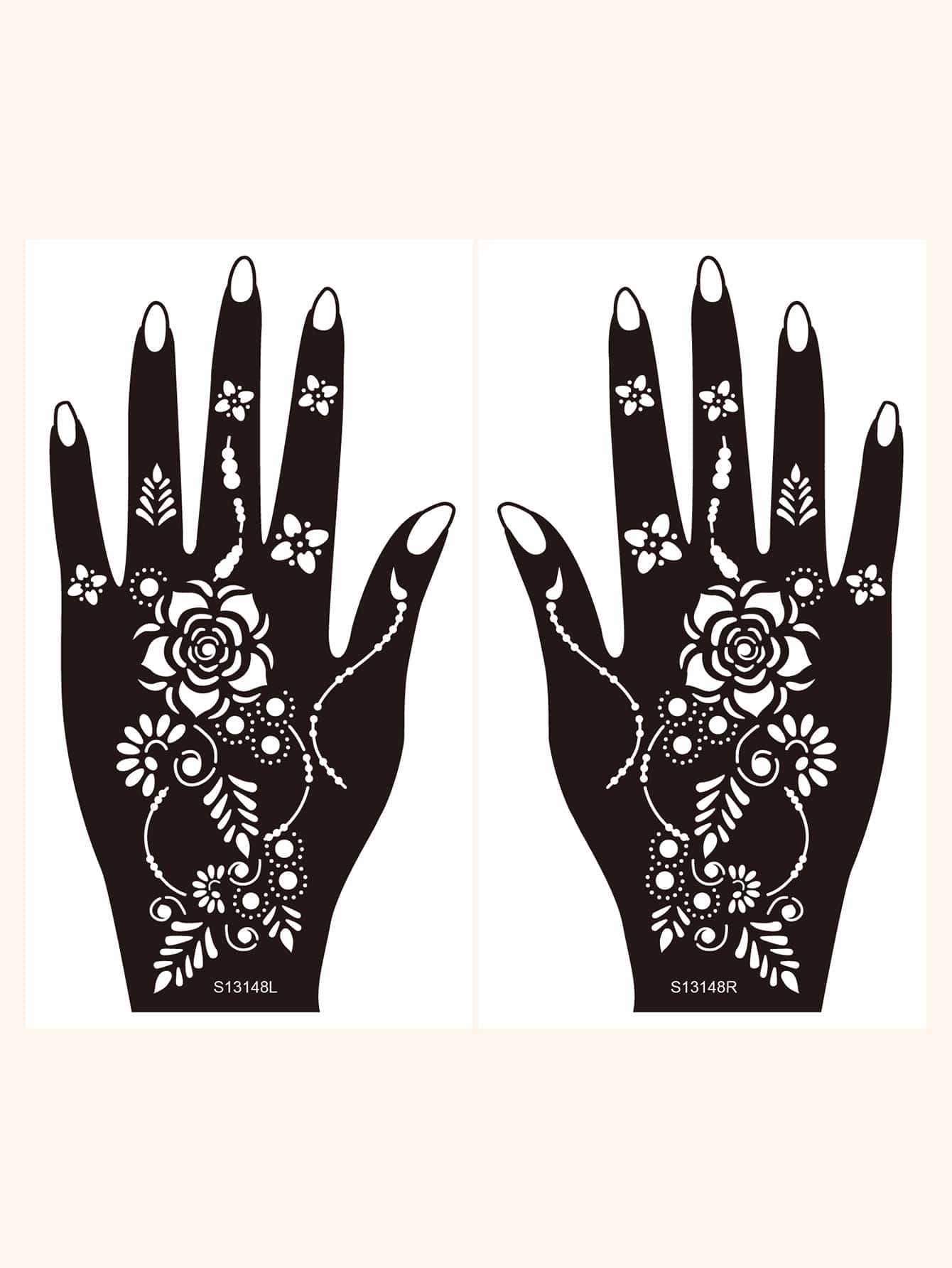 2sheets Flower Print Tattoo Stencil - Black - View 1
