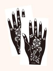 2sheets Flower Print Tattoo Stencil - Black - View 4