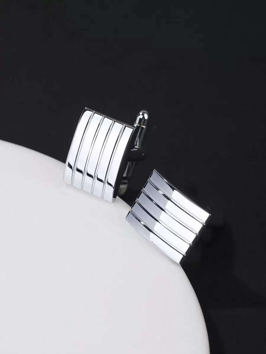 1pair Fashionable Rectangle Cufflinks For Men For Daily Decoration, For Jewelry Gift And Party - Silver - View 1
