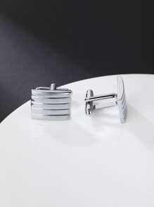 1pair Fashionable Rectangle Cufflinks For Men For Daily Decoration, For Jewelry Gift And Party - Silver - View 2