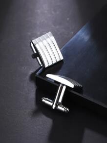 1pair Fashionable Rectangle Cufflinks For Men For Daily Decoration, For Jewelry Gift And Party - Silver - View 4