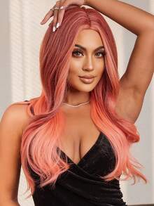 HAIRCUBE Nữ Tóc Giả 28 Inch Ombre Hồng Dài Xoăn Lượn Sóng Tóc Giả Chia Tay Giữa Tóc Tổng Hợp - Ombre - Xem 1