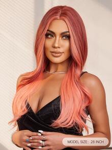 HAIRCUBE Nữ Tóc Giả 28 Inch Ombre Hồng Dài Xoăn Lượn Sóng Tóc Giả Chia Tay Giữa Tóc Tổng Hợp - Ombre - Xem 5