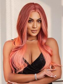 HAIRCUBE Nữ Tóc Giả 28 Inch Ombre Hồng Dài Xoăn Lượn Sóng Tóc Giả Chia Tay Giữa Tóc Tổng Hợp - Ombre - Xem 6