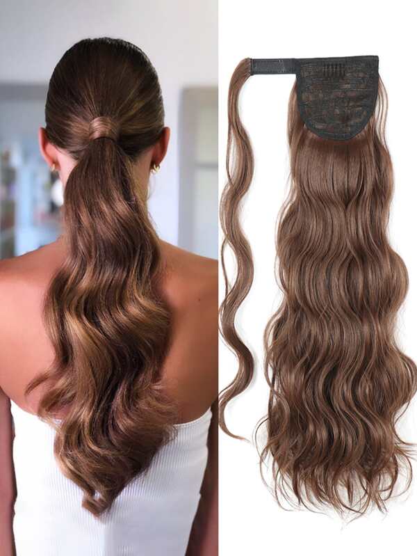 إضافة بونيتيل بتموجات - على شكل ذيل حصان متموج بطول 24 بوصة، يمكن تثبيته باستخدام المشابك، مضاد للحرارة ومصنوع من الشعر الاصطناعي للنساء. باروكة