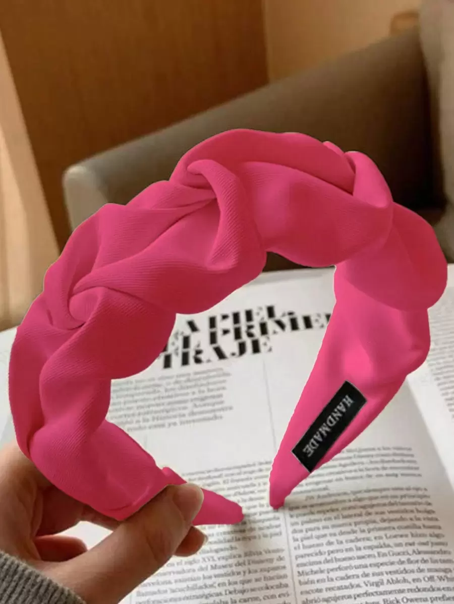 1 件女士褶饰字母图案时尚头带，适合日常生活中的头饰、发带、发箍头带 - 玫紅色 - 查看 1