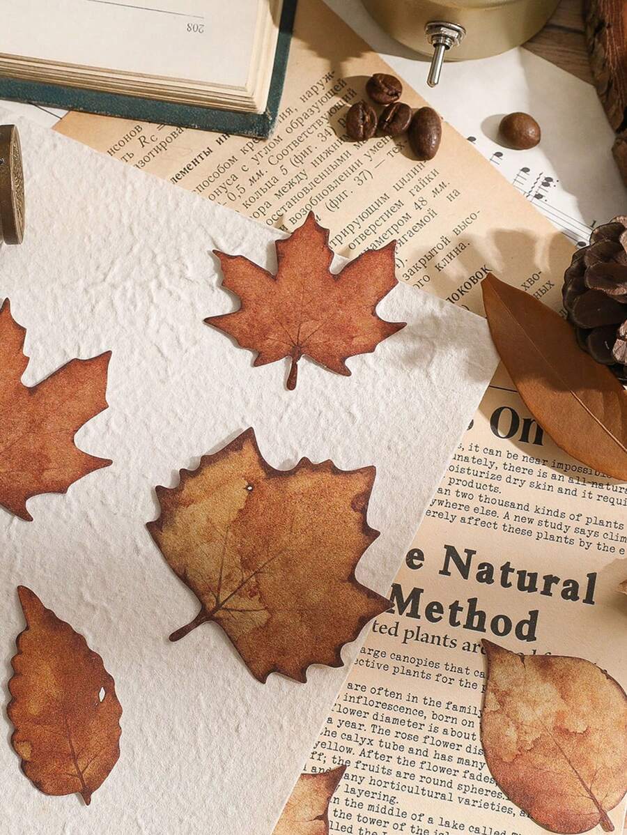 15 cái Nhãn dán các loại họa tiết lá, Nhãn dán đa năng cổ điển cho thủ công DIY, Trang trí, Tài khoản cầm tay - Nhiều màu - Xem 1