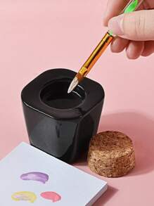 klimonla 1个黑色陶瓷水晶杯玻璃杯带盖，刷子清洗杯 - 黑色 - 查看 2