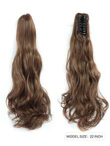 Ponytail Extensions Claw Clip Drawstring False Pigtail 22"Synthetic Curly Wavy False Tail Hairpiece Pony Attached - Brown - View 2