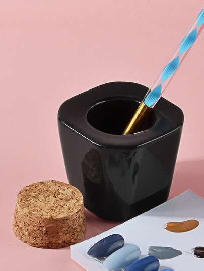 klimonla 1个黑色陶瓷水晶杯玻璃杯带盖，刷子清洗杯