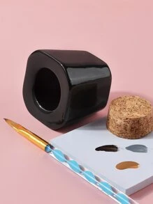 klimonla 1个黑色陶瓷水晶杯玻璃杯带盖，刷子清洗杯 - 黑色 - 查看 6
