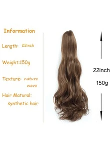 Ponytail Extensions Claw Clip Drawstring False Pigtail 22"Synthetic Curly Wavy False Tail Hairpiece Pony Attached - Brown - View 4