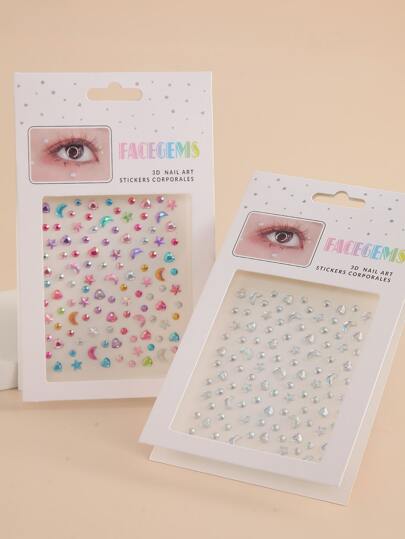 Party Joy 張銀白色 3D 仿寶石臉部貼紙，帶有星星和月亮設計，適合 Diy 化妝和派對裝飾
