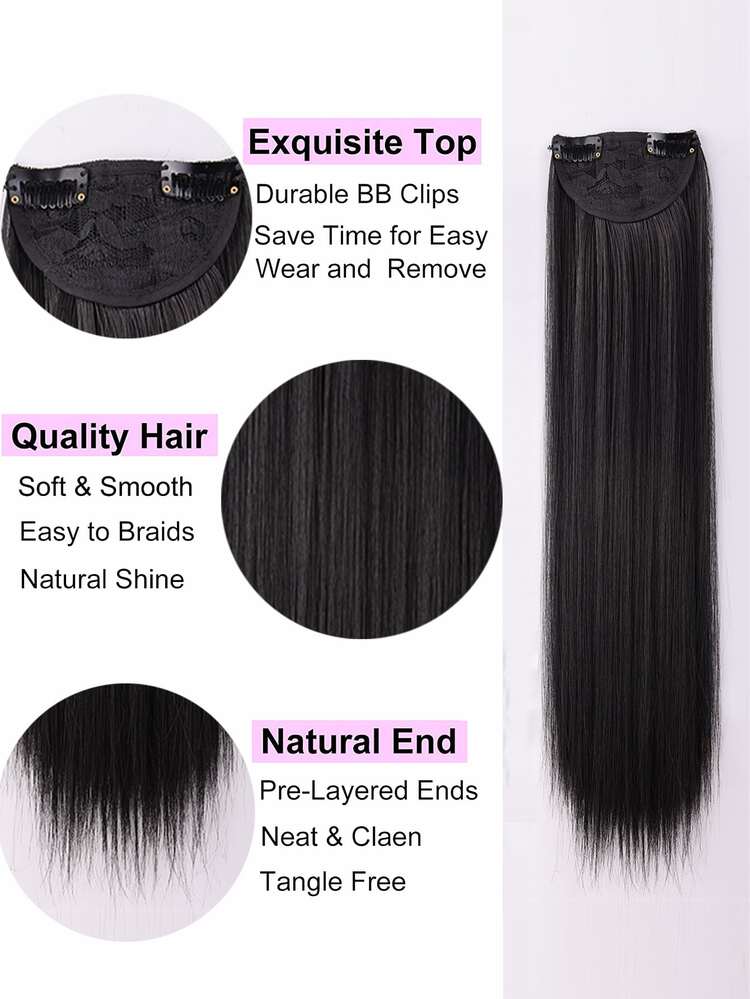 Extensión del pelo con clip medio recto sintético - Negro - Añade 3