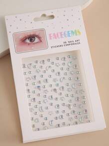 Party Joy 2 Sheets Silver White 3d Imitation Gemstone Face Sticker With Stars And Moon Design For Diy Makeup And Party Decoration