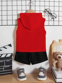 Baby Boy Slogan Graphic Hooded Tank Top & Shorts