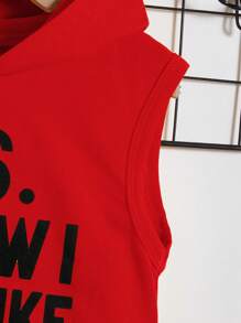 Baby Boy Slogan Graphic Hooded Tank Top & Shorts