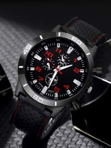 1入組黑色PU聚氨酯帶休閒圓形錶盤石英表,和1入組手環,適用於日常生活