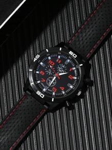 1入組黑色PU聚氨酯帶休閒圓形錶盤石英表,和1入組手環,適用於日常生活