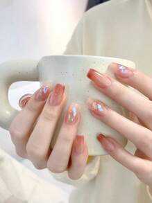 Transform Your Nails with 24pcs Short Coffin Ombre Fake Nail & 1pc Nail File & 1sheet Tape - Multicolor - View 1