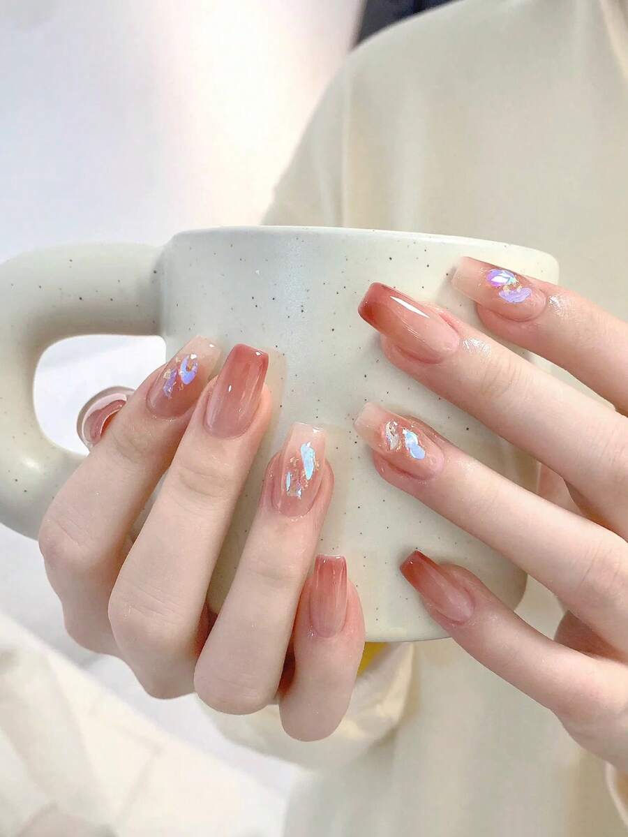 Transform Your Nails with 24pcs Short Coffin Ombre Fake Nail & 1pc Nail File & 1sheet Tape - Multicolor - View 1