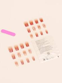 Transform Your Nails with 24pcs Short Coffin Ombre Fake Nail & 1pc Nail File & 1sheet Tape - Multicolor - View 2