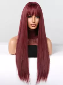 Tóc giả tổng hợp dài thẳng có tóc mái - Đỏ - Xem 1