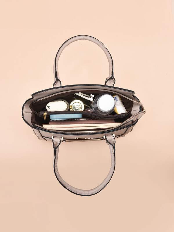 2pcs Bag Set Tote Bag Square Bag Metal Letter Decor Double Handle