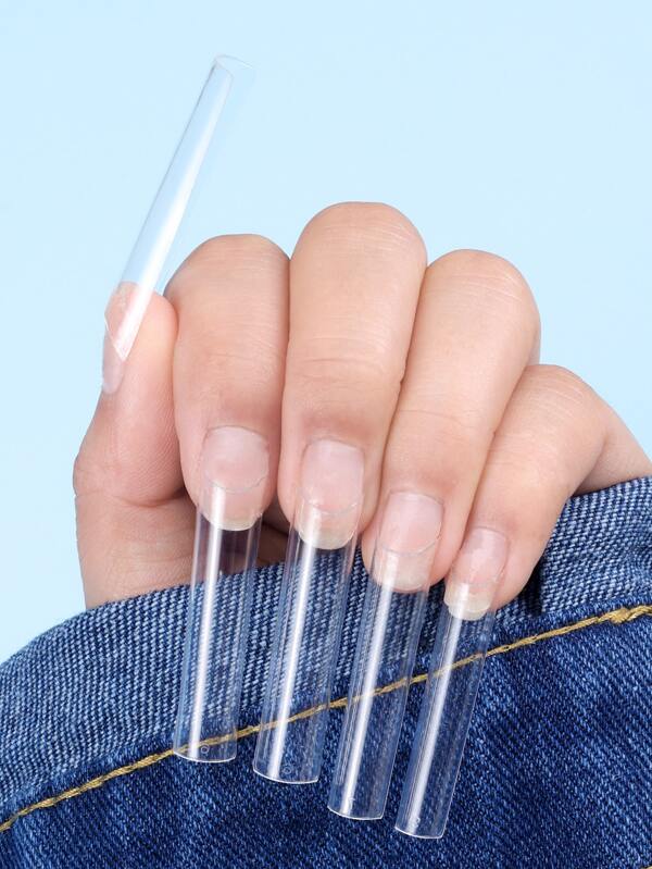 Elevate Your Style With 240pcs Long Square Transparent Clear Fake Nail