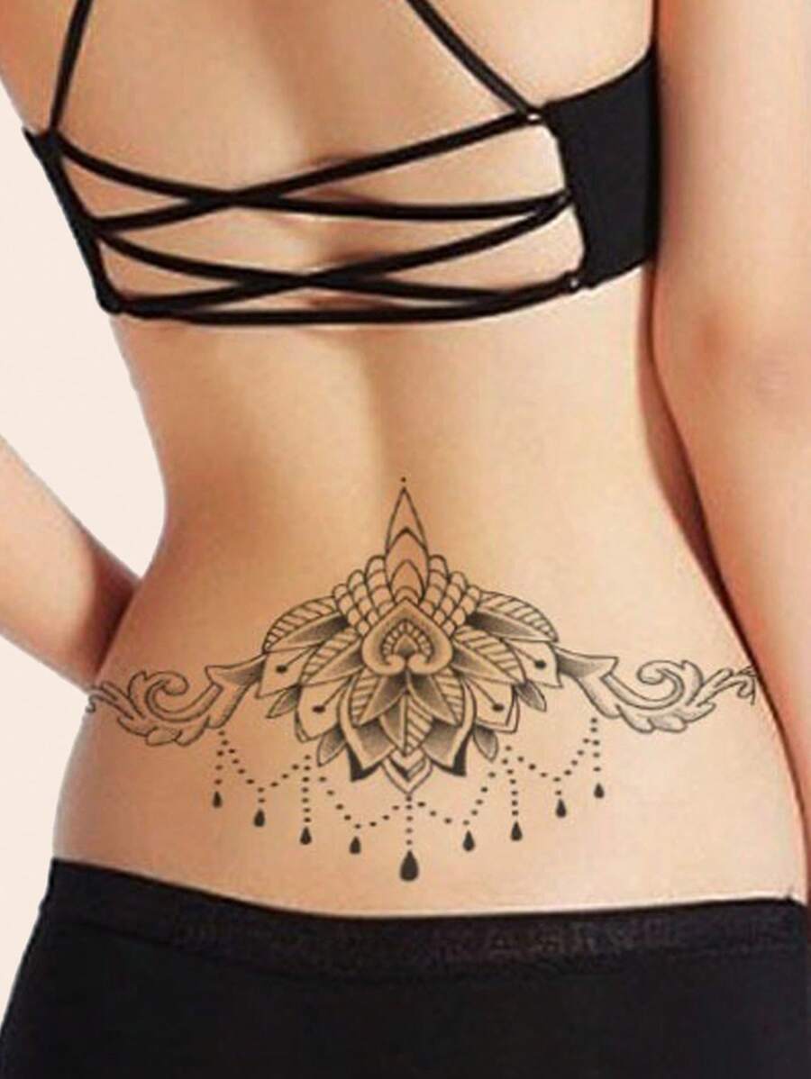 1pc Sexy Floral & Geometric Waterproof Temporary Tattoo Sticker For Chest And Waist - Brown - View 1