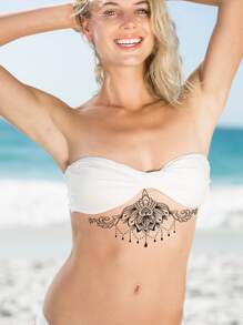 1pc Sexy Floral & Geometric Waterproof Temporary Tattoo Sticker For Chest And Waist - Brown - View 2
