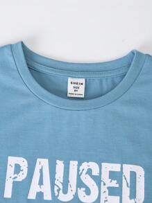 SHEIN Tween Boy Slogan Graphic Tee - Baby Blue - View 3