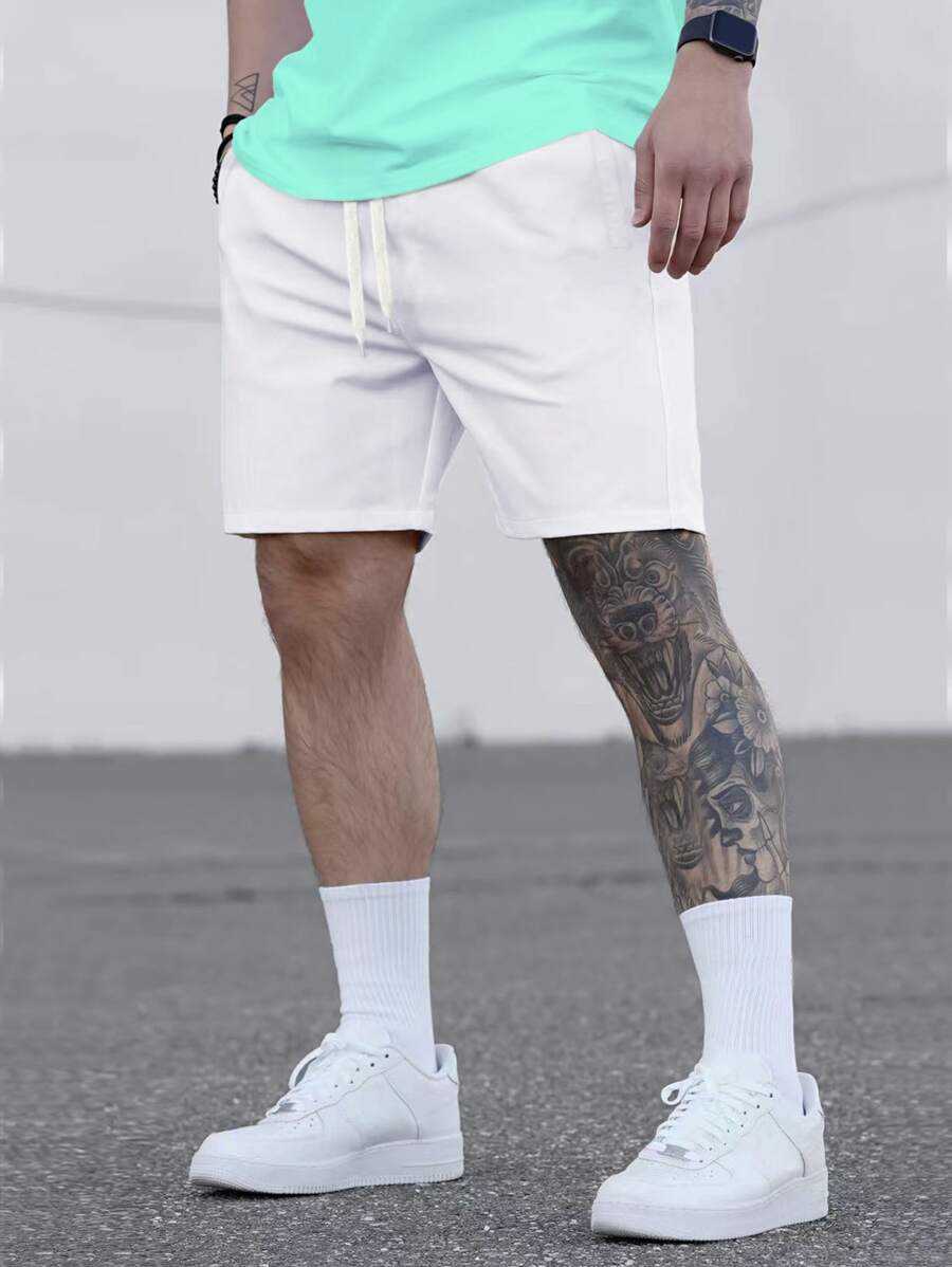 Manfinity Homme Men Drawstring Waist Shorts - White - View 1