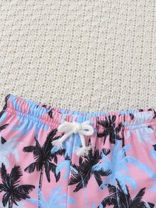 SHEIN 男嬰椰子樹圖案T恤和短褲 - 白色 - 查看 6