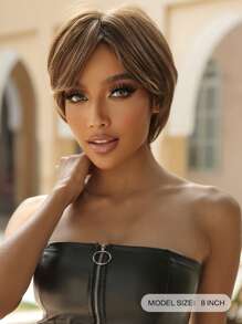 短直筒人造假髮帶劉海 - 間色 - 查看 4