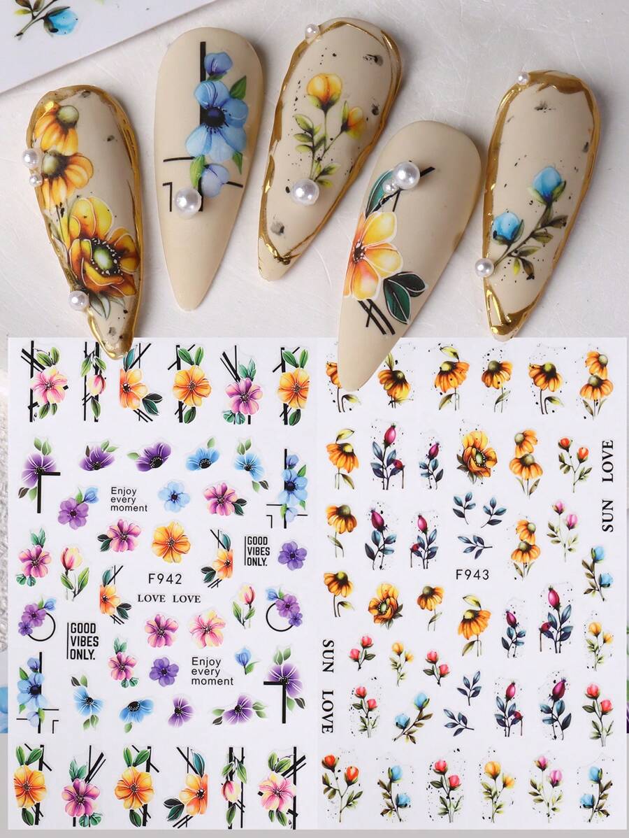 FULL BEAUTY 2張印花美甲貼紙 - 彩色 - 查看 1