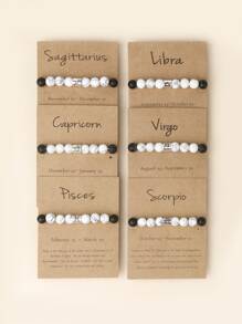 1入組12星座裝飾石串珠手鍊 - 黑與白 - 查看 1