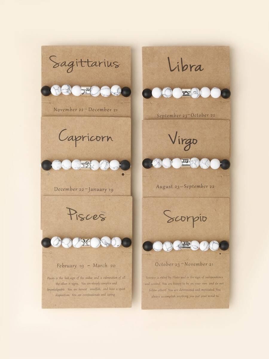 1入組12星座裝飾石串珠手鍊 - 黑與白 - 查看 1