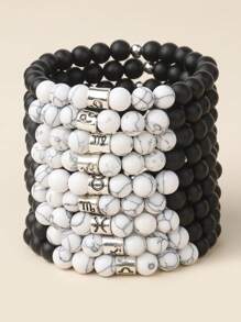 1入組12星座裝飾石串珠手鍊 - 黑與白 - 查看 4