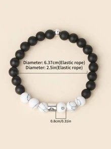 1入組12星座裝飾石串珠手鍊 - 黑與白 - 查看 5