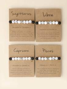 1入組12星座裝飾石串珠手鍊 - 黑與白 - 查看 8