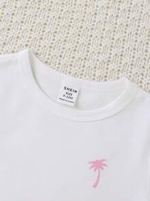 SHEIN 男嬰椰子樹圖案T恤和短褲 - 白色 - 查看 8